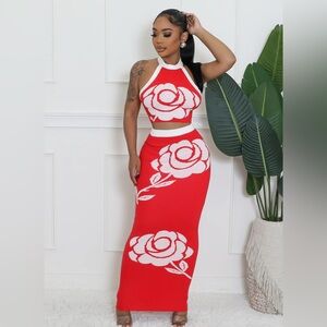 Crimson Roses Skirt Set
